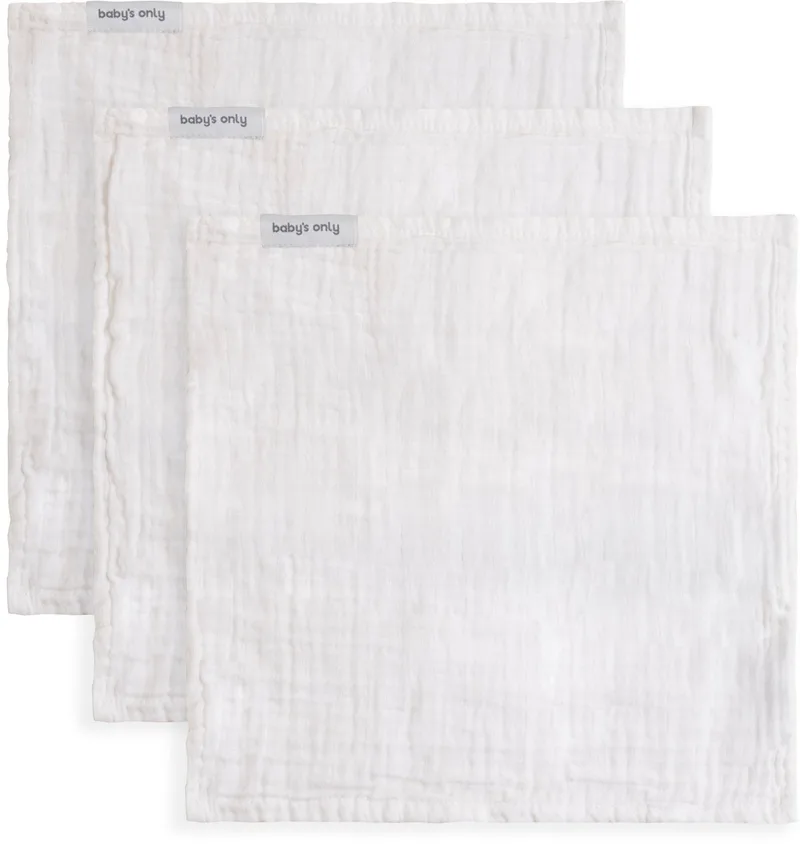 Monddoekje Tender - Hydrofiele monddoekjes baby - Spuugdoekjes - Washandjes set - Hydrofiele doek - 30x30 cm - 3-pack - 100% prewashed katoen de Baby's Only en Blanc – photo produit