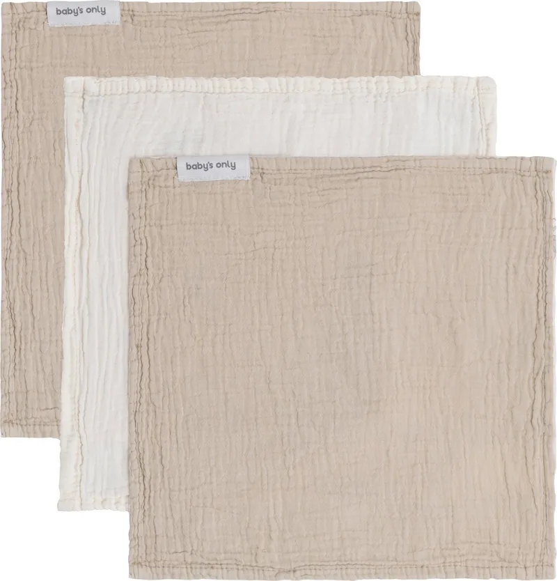 Monddoekje Tender - Hydrofiele monddoekjes baby - Spuugdoekjes - Washandjes set - Hydrofiele doek - Beige/Linen - 30x30 cm - 3-pack - 100% prewashed katoen de Baby's Only en Beige – photo produit