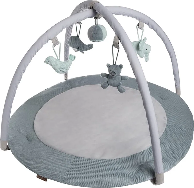 Rond baby speelkleed met boog - Baby gym - Playmat - Speelmat - Stonegreen/Mint/Wit - 87 cm - Gebreide figuurtjes de Baby's Only en Stonegreen – photo produit