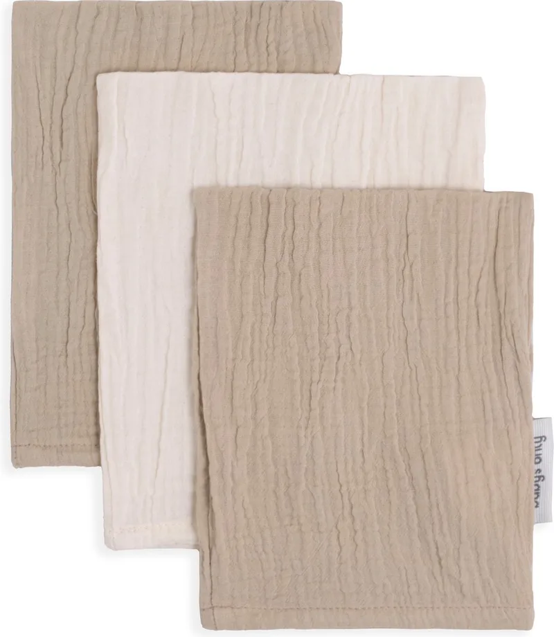 Washandje Tender - Babywashandjes - Hydrofiele washandjes - Baby washandje - 3-pack - Beige/Linen - 100% prewashed katoen van Baby's Only in Beige – productfoto
