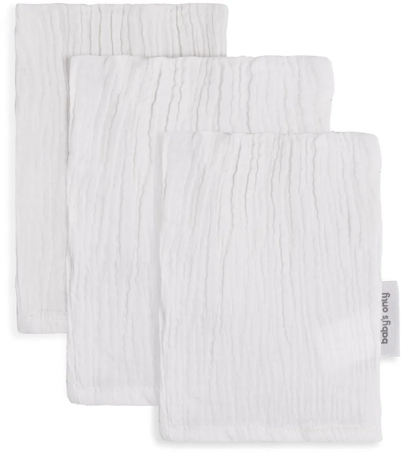 Washandje Tender - Babywashandjes - Hydrofiele washandjes - Baby washandje - 3-pack - 18x14 cm - 100% prewashed katoen van Baby's Only in Wit – productfoto
