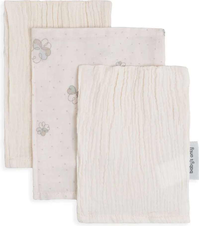 Washandje Tender - Babywashandjes - Hydrofiele washandjes - Baby washandje - 3-pack - Linen/Clover - 100% prewashed katoen van Baby's Only in Linen – productfoto
