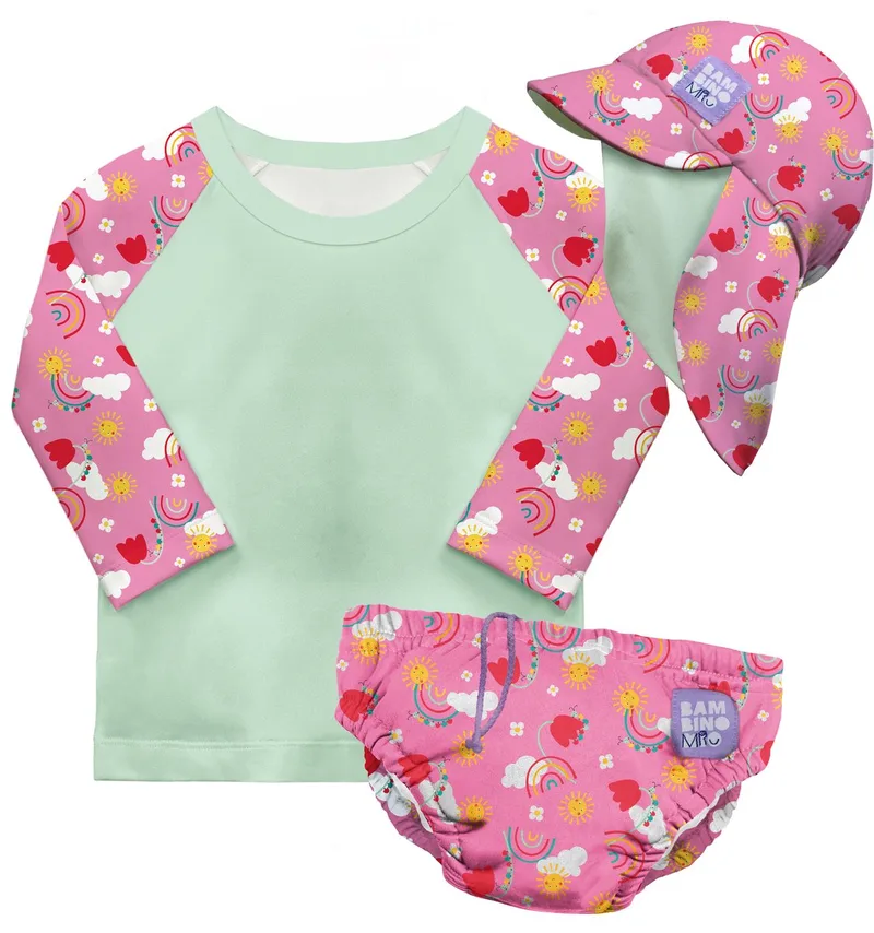 3-delige baby zwemset met herbruikbare zwemluier, UV-zwemshirt en zonnehoedje - Happy Days motief de Bambino Mio – photo produit