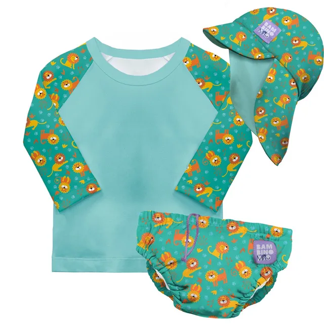 3-delige baby zwemset met herbruikbare zwemluier, UV-zwemshirt en zonnehoedje - Coole katten motief