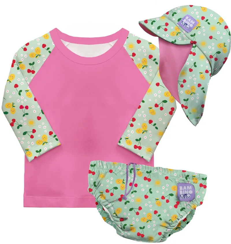 3-delige baby zwemset met herbruikbare zwemluier, UV-zwemshirt en zonnehoedje - Juicy Fruit motief by Bambino Mio – product photo