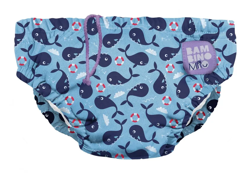 Herbruikbare Zwemluier voor Baby's – Blauwe Walvis motief van Bambino Mio – productfoto