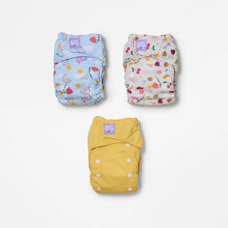 Set van 3 herbruikbare luiers in motief ‘Garden Party’ van Bambino Mio – productfoto