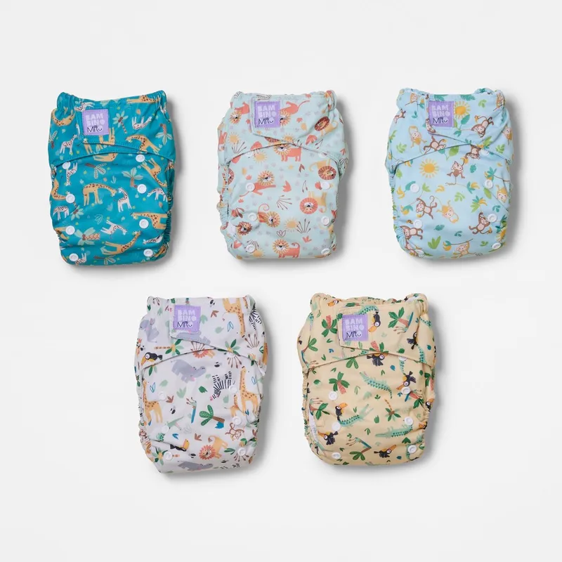 Set van 5 herbruikbare luiers in Wild Life-motief de Bambino Mio – photo produit