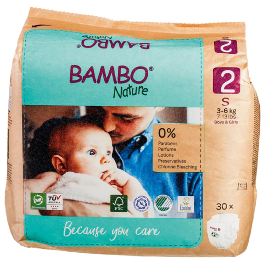 2x Bambo Nature Luiers Maat 2 S (3-6 kg) 30 stuks van Bambo Nature – productfoto