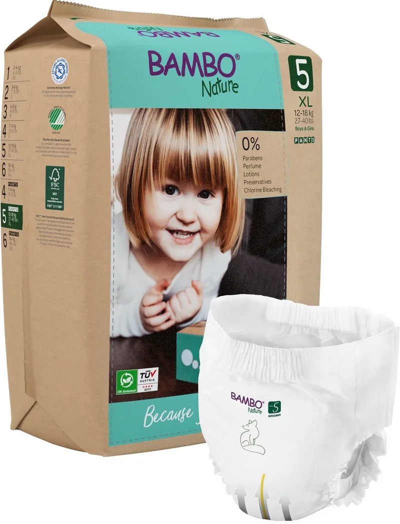 Luierbroekjes Maat 5 (11-17 kg) 19 stuks de BAMBO Nature – photo produit