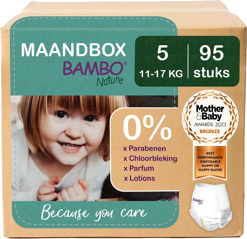 Luierbroekjes - Maat 5 (11-17 kg) - 95 stuks Maandbox - 0% onnodige toevoegingen - Ideaal voor de gevoelige huid - Nordic Swan Ecolabel van BAMBO Nature – productfoto