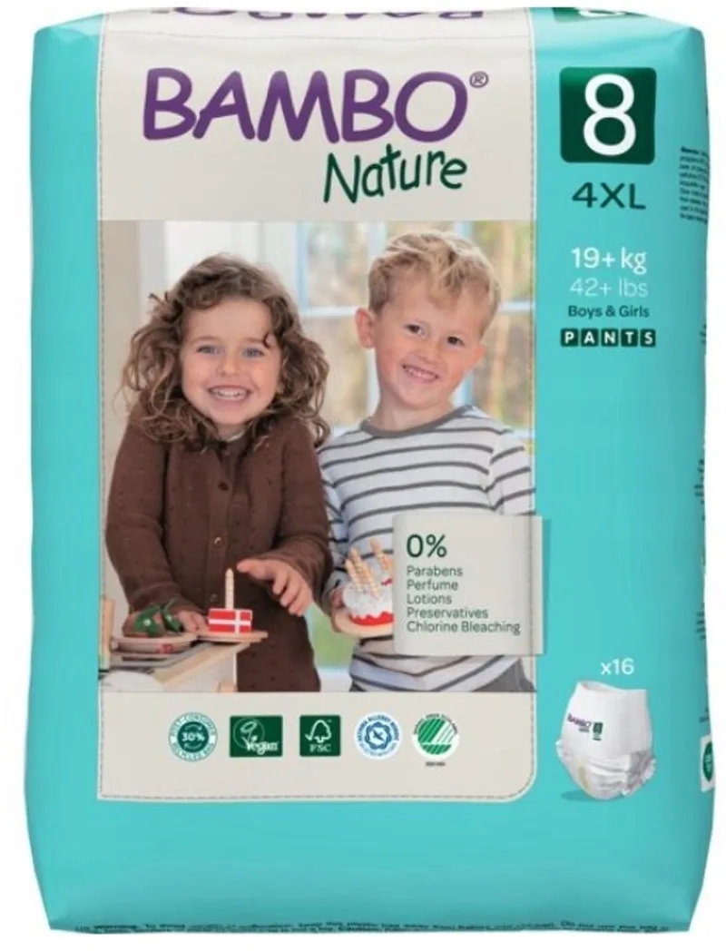 Luierbroekjes Maat 8 4XL (19kg+), 16 stuks de BAMBO Nature – photo produit