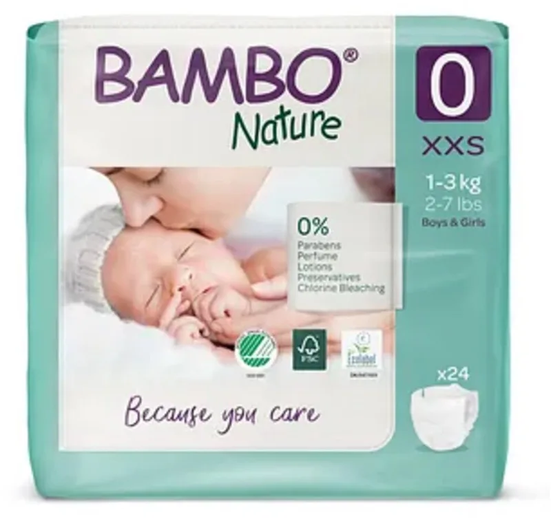 Luiers Maat 0 (1-3 kg) 24 stuks de BAMBO Nature – photo produit