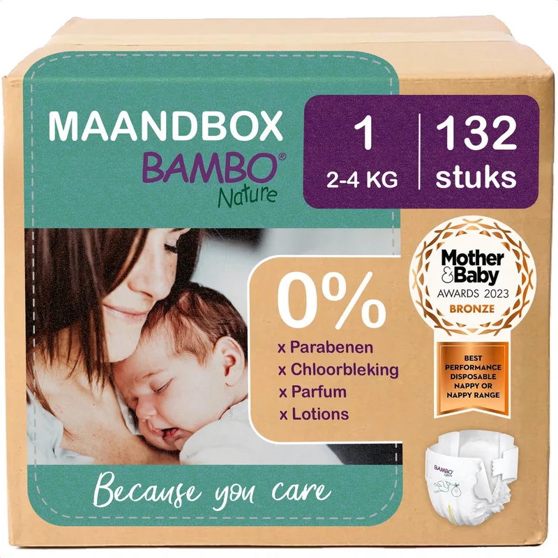 Luiers - Maat 1 (2-4 kg) - 132 stuks Maandbox - 0% onnodige toevoegingen - Ideaal voor de gevoelige huid - Nordic Swan Ecolabel de BAMBO Nature – photo produit