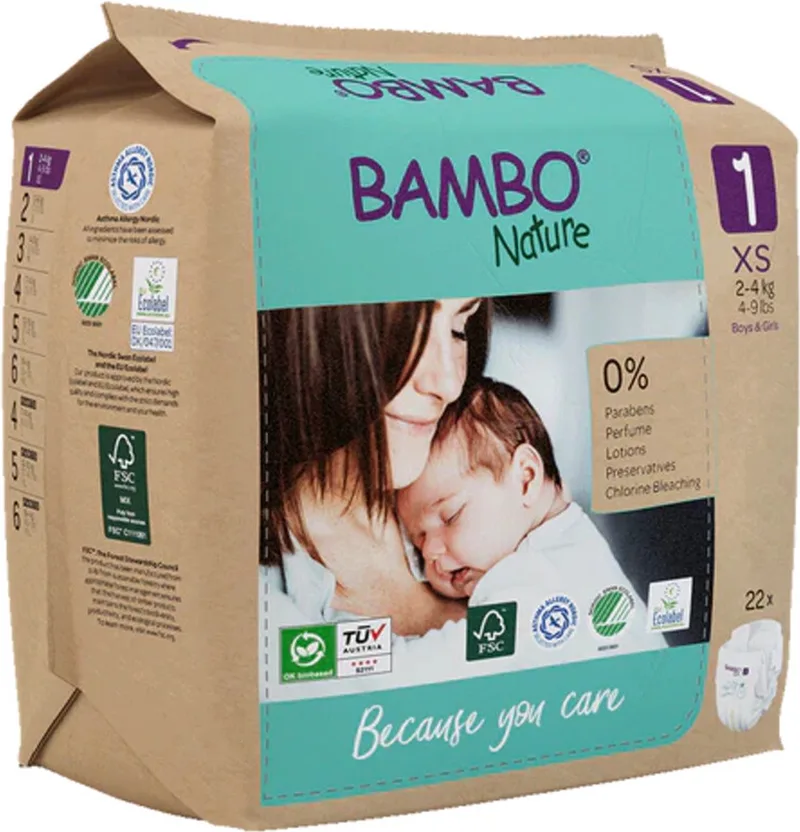 Luiers Maat 1 XS (2-4 kg) 22 stuks by BAMBO Nature – product photo