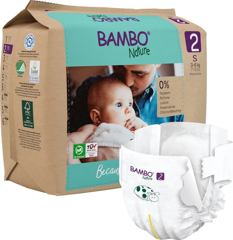 Luiers Maat 2 S (3-6 kg) 30 stuks van BAMBO Nature – productfoto