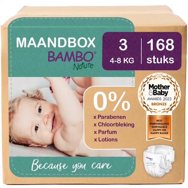 Luiers - Maat 3 (4-8 kg) - 168 stuks Maandbox - 0% onnodige toevoegingen - Ideaal voor de gevoelige huid - Nordic Swan Ecolabel