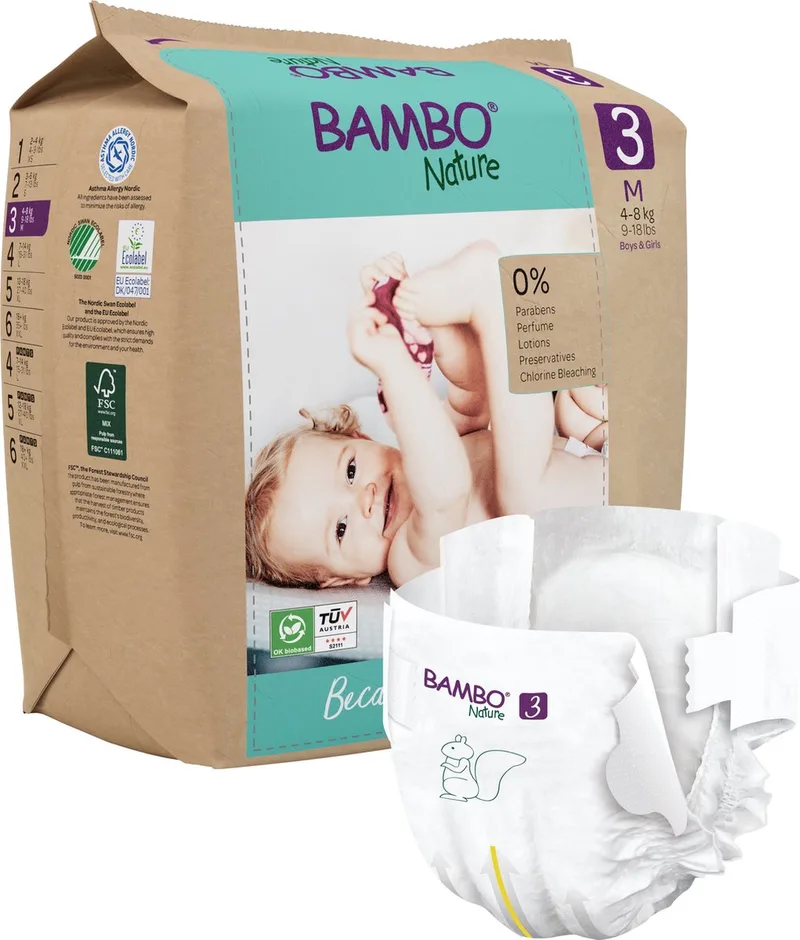 Luiers Maat 3 (4-8 kg) 28 stuks van BAMBO Nature – productfoto