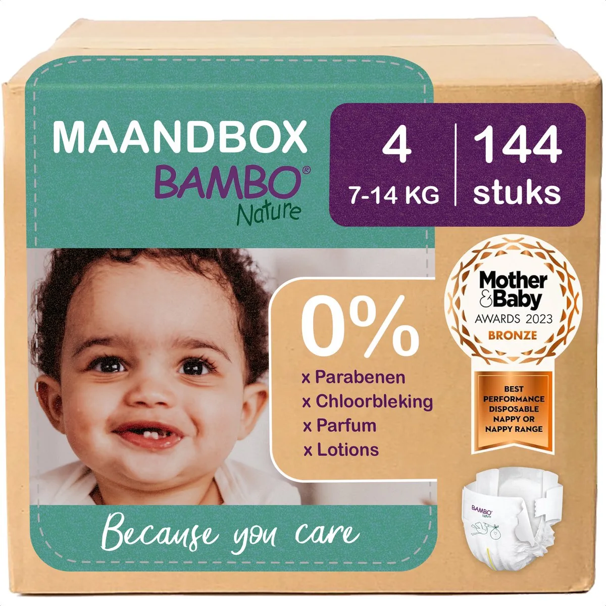 Luiers - Maat 4 (7-14 kg) - 144 stuks Maandbox - 0% onnodige toevoegingen - Ideaal voor de gevoelige huid - Nordic Swan Ecolabel fra Bambo Nature – produktbillede