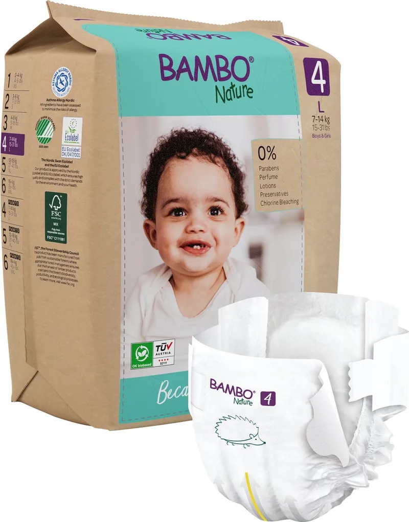 Luiers Maat 4 (7-14 kg) 24 stuks de BAMBO Nature – photo produit