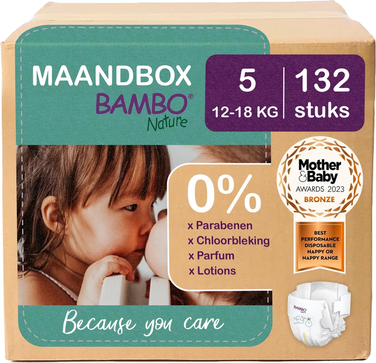 Luiers - Maat 5 (12-18 kg) - 132 stuks Maandbox - 0% onnodige toevoegingen - Ideaal voor de gevoelige huid - Nordic Swan Ecolabel fra Bambo Nature – produktbillede