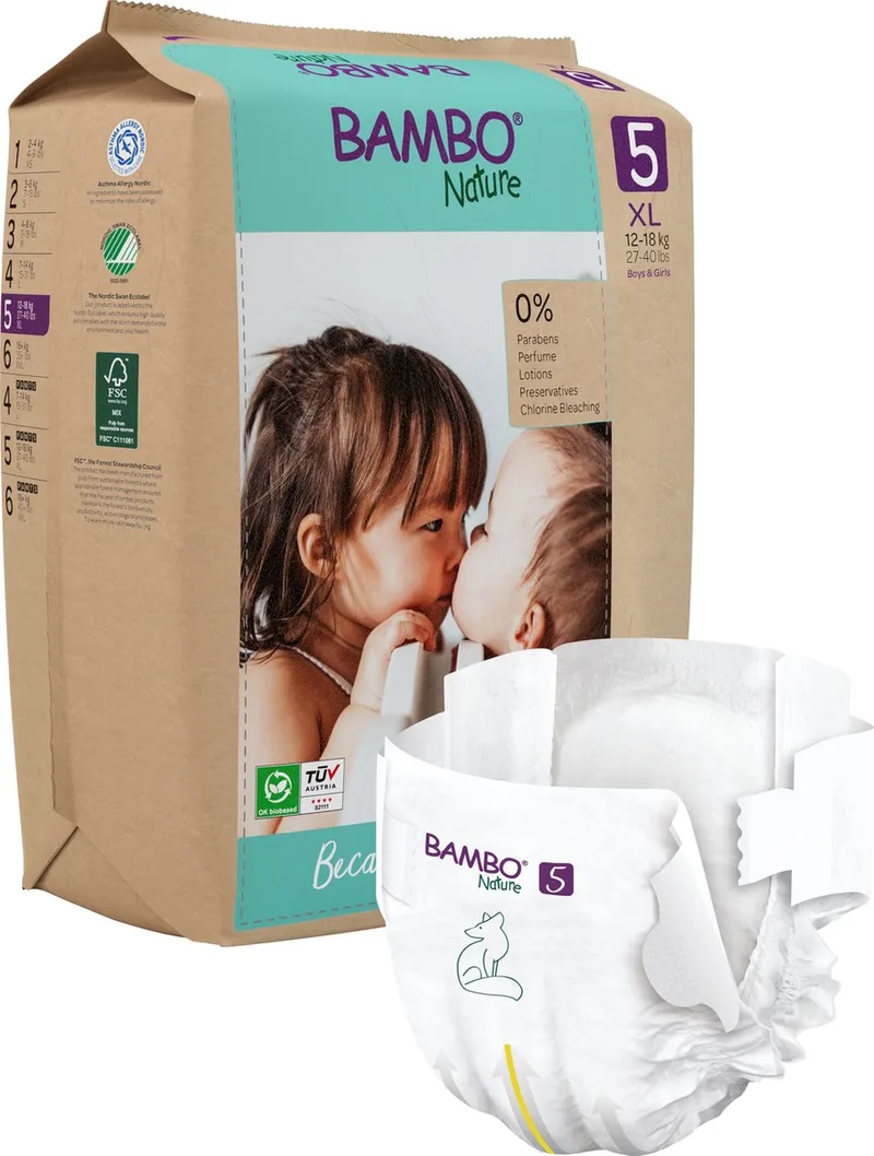 Luiers Maat 5 (12-18 kg) 22 stuks de BAMBO Nature – photo produit