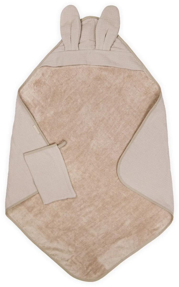 Badcape met Washand - Duo Set Waffle - 75x75 cm - Mocha Sand van Bamboom in Beige – productfoto