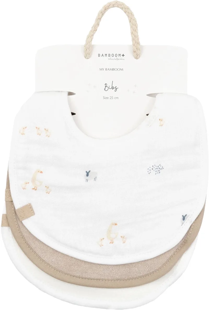 Slabbetjes met drukknoop - 3 stuks - Farm Buddies by Bamboom in White – product photo