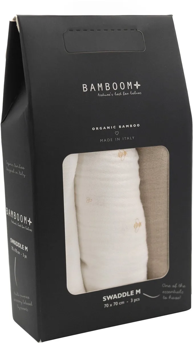 Swaddle Muslin - Medium - 75 x 75 - Bee's / Offwhite / Almond by Bamboom in White – product photo