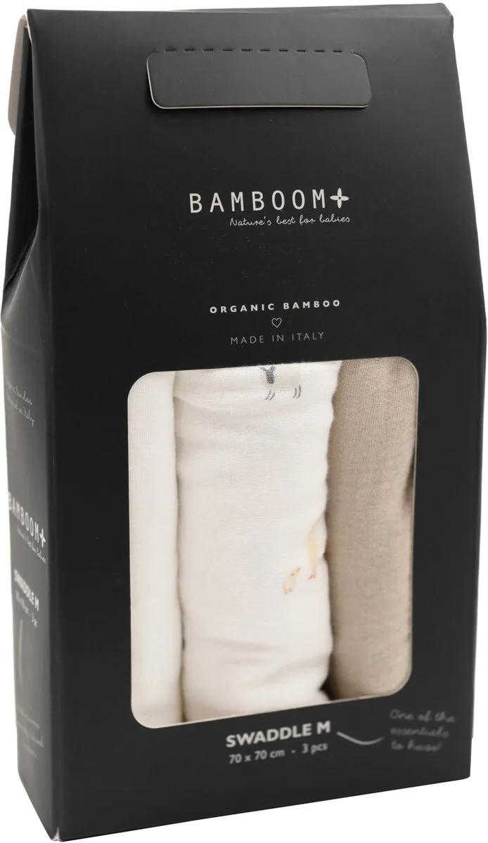 Swaddle Muslin - Medium - 75 x 75 - Farm Buddies / Light Sand / Offwhite by Bamboom in White – product photo