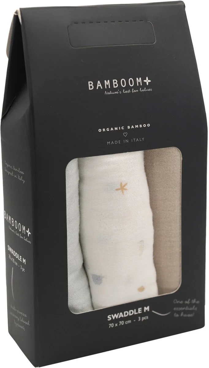 Swaddle Muslin - Medium - 75 x 75 - Sealife / Light Blue / Almond van Bamboom in Blauw – productfoto
