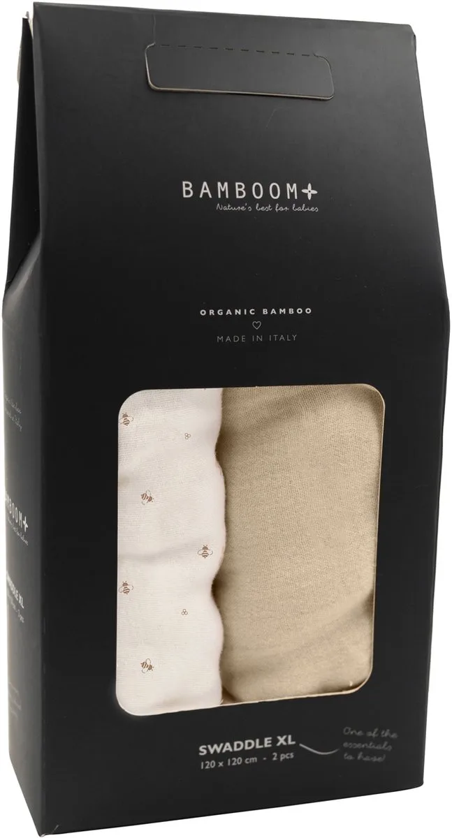 Swaddle Muslin - XL - 120 x 120 - Set Of 2 - Bee's / Almond by Bamboom in Wit off white – product photo