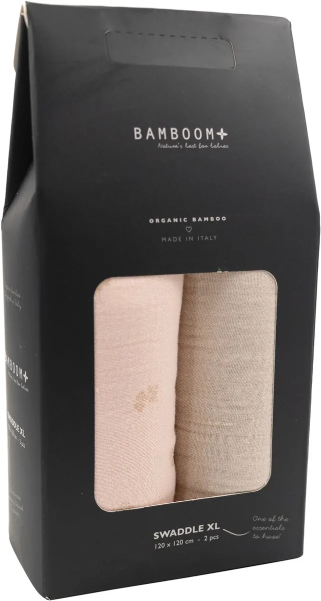 Swaddle Muslin - XL - 120 x 120 - Set Of 2 - Branches / Almond by Bamboom in Roze licht – product photo