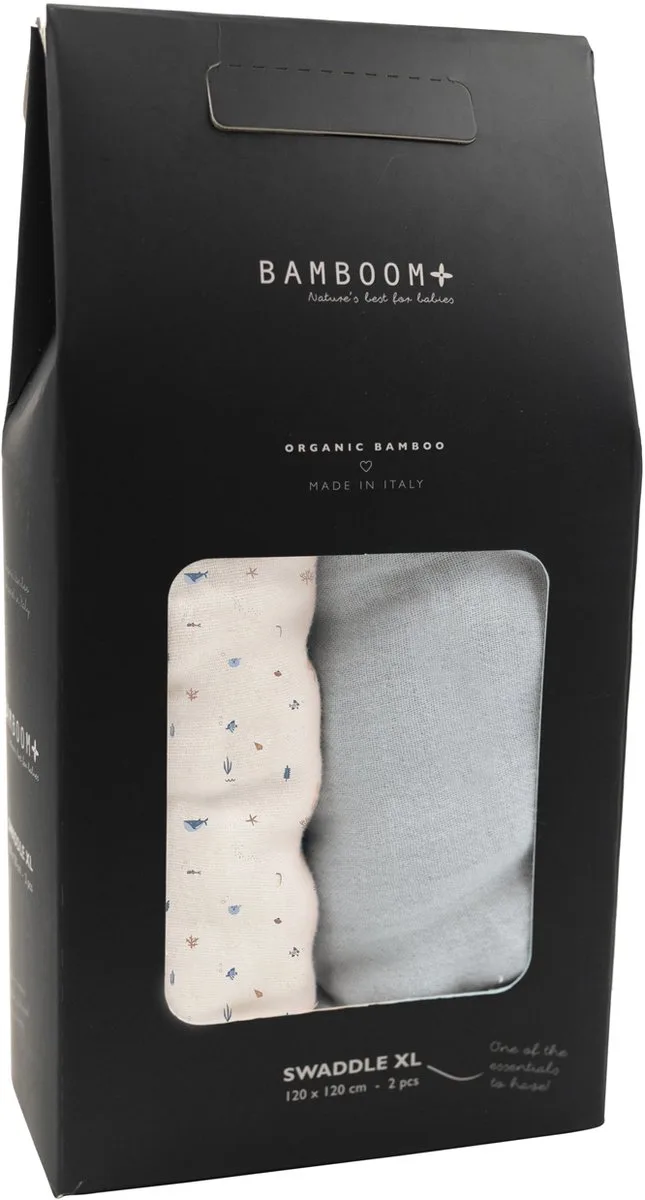 Swaddle Muslin - XL - 120 x 120 - Set Of 2 - Sealife / Light Blue by Bamboom in Blue – product photo