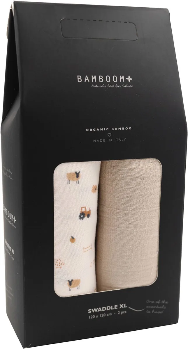 Swaddle Muslin - XL - 120 x 120 - Set Of 2 - The Farm / Light Sand by Bamboom in Beige – product photo