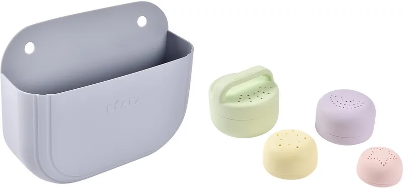 Badspeelgoed Set van Siliconen - 4 Stapelbare Badspeeltjes met Opbergmand - Badmandje met Zuignappen en Haken voor Bad of Douche - Openingen voor Snelle Waterafvoer - Ideaal Kraamcadeau - Vanaf 1 Jaar - Multikleur van Béaba in Meerkleurig – productfoto