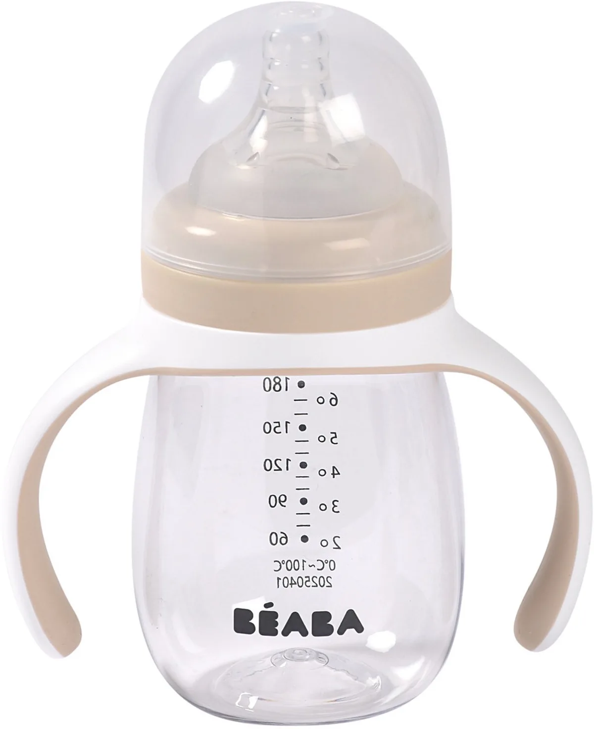 Béaba 2-in-1 Glazen Meegroeifles - Glazen Babyfles met Siliconen Hoes & Handgrepen - Lekvrij & Duurzaam - BPA-vrij - Met Speen & Siliconen Tuit - 210ml fra Béaba i Clay – produktbillede
