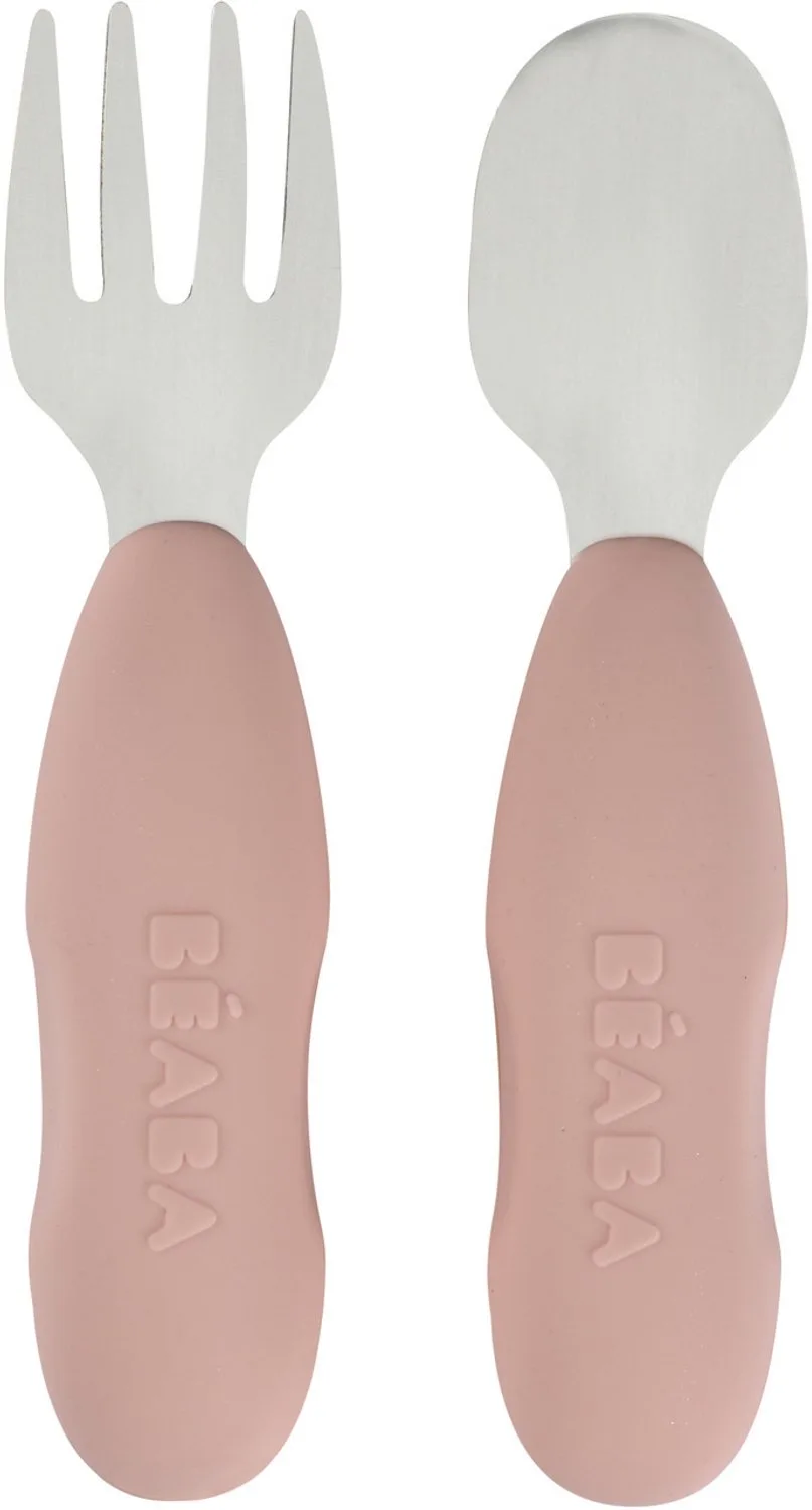 Bestekset – Leren Eten voor Peuters – Ergonomische Lepel en Vork – BPA-vrij – Antislip – Vanaf 12 Maanden fra Béaba i Cotton Candy – produktbillede