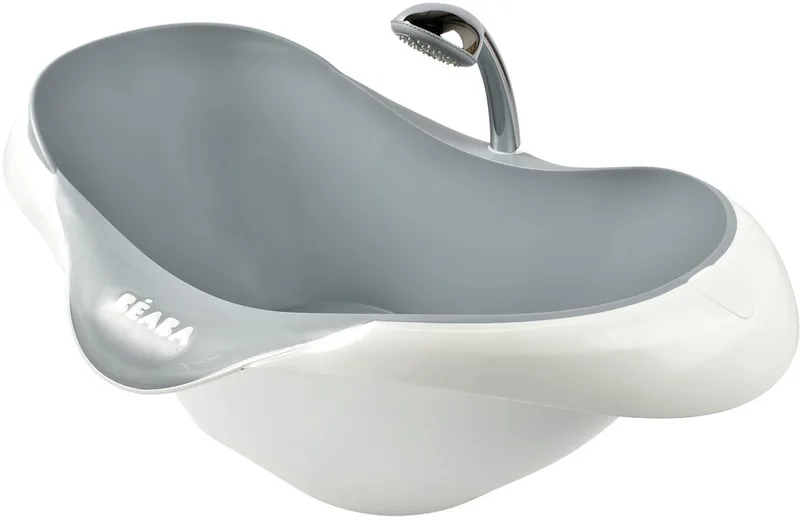 Camele'O Bad - Compact 29L Babybad met Afvoerplug - Ergonomisch & Antislip - Met Douchekop Steun - Vanaf 0 Maanden - Gemaakt in Frankrijk - Lichtgrijs by Béaba in Grijs – product photo
