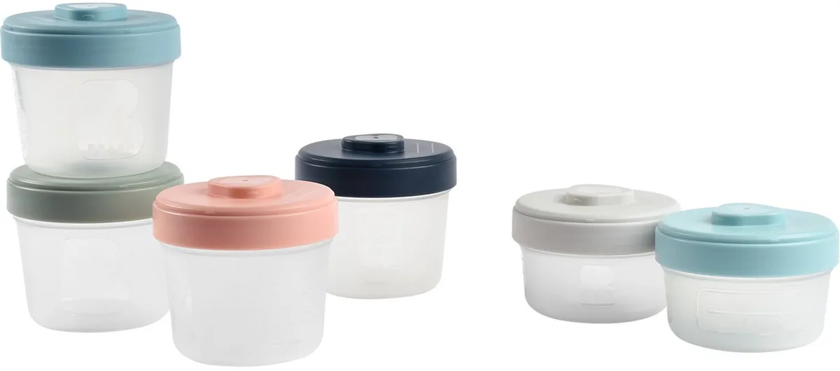 Clip Portions Set - 6 Stuks - 2x 90 ml + 4x 150 ml - Bewaarpotjes Babyvoeding - Vries-, Vaatwas- & Koelkastbestendig - BPA-vrij de Béaba en Rose – photo produit