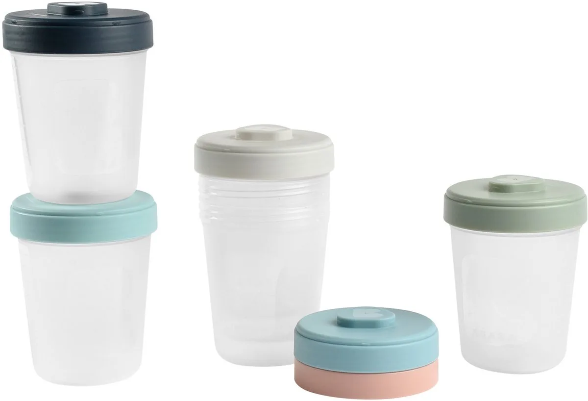 Clipportie Bewaarpotjes Babyvoeding - Set van 6 x 250 ml - Hermetisch en Lekvrij Afgesloten voor Onderweg - Stapelbaar met Maatverdeling en Labelvlak - Geschikt voor Vriezer, Magnetron, Babycook en Vaatwasser - BPA-vrij de Béaba en Bleu – photo produit