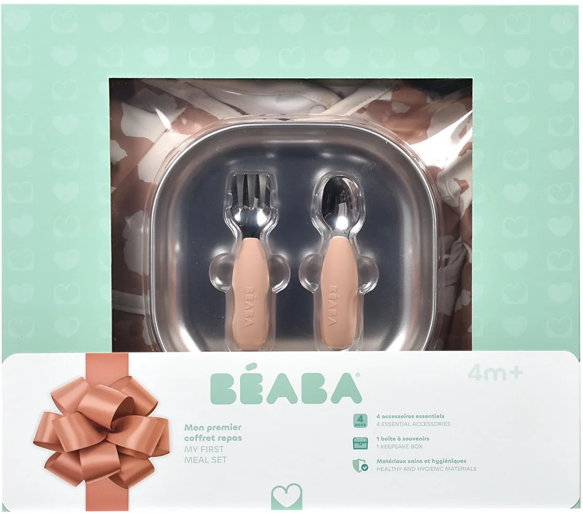 Eerste Maaltijd Cadeauset – Savannah Bloom – Bord, Ergonomisch Kindbestek – Vanaf 4 Maanden de Béaba en Inox – photo produit