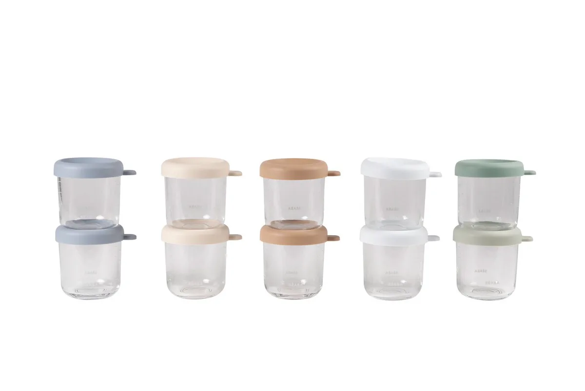 Glazen Bewaarpotjes 250ml Set van 10 - Vriezer & Magnetron Bestendig - Naturel de Béaba en Naturel – photo produit