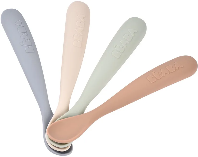 Lepelset Eerste Leeftijd – Set van 4 Babylepels– Ultra Zacht Silicone Lepels – Vanaf 4 Maanden – Natural van Béaba in Naturel – productfoto