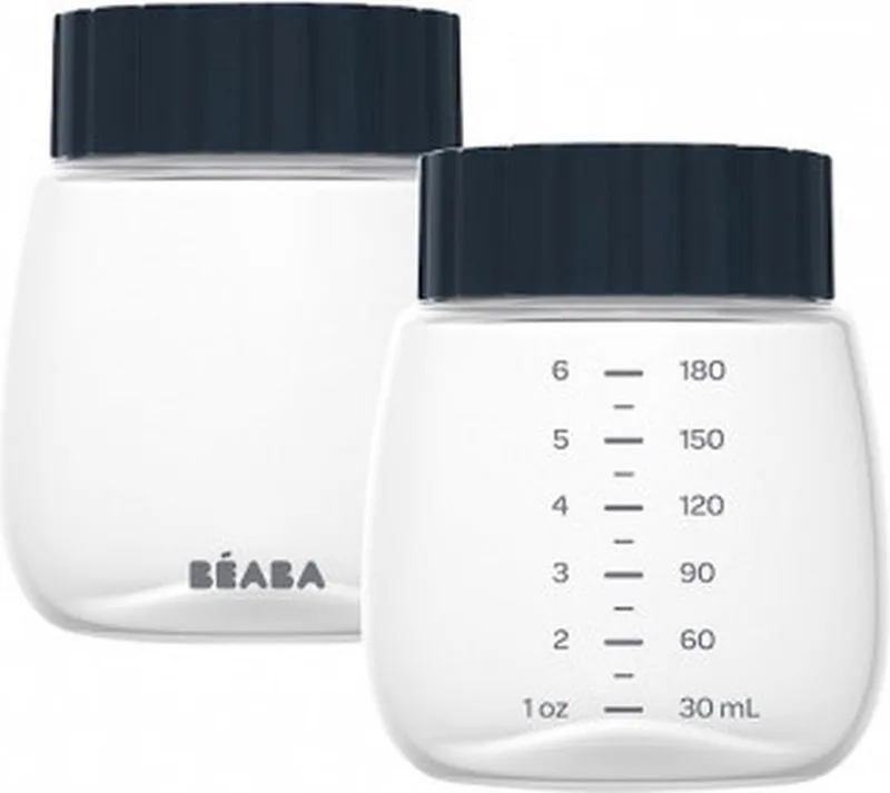 Melkflesjes voor Borstkolf - Set van 2 x 180 ml om Moedermelk te Bewaren en In te Vriezen - Past op de Elektrische Kolven Simple en Double - Luchtdichte Doppen en Duidelijke Maatverdeling - Vaatwasbestendig - BPA-vrij de Béaba en Zwart – photo produit