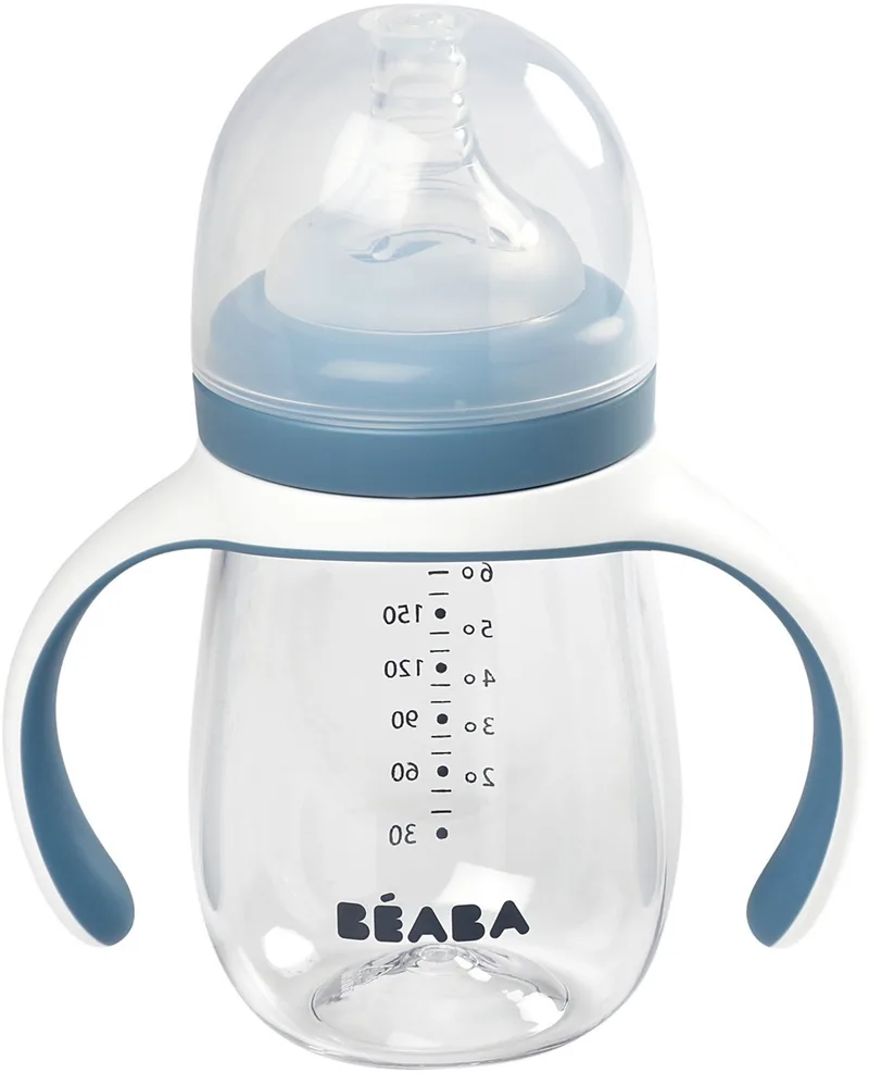 Oefenbeker - 2-in-1 Drinkfles - 210 ml - Lichtblauw - Lekvrij & Evolutief - Vanaf 4 Maanden - Baby de Béaba en Bleu – photo produit
