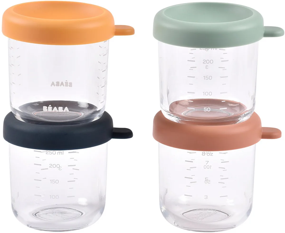 Set Glazen Bewaarpotjes - 4 x 250 ml - Hittebestendig & Hermetisch - Colormix de Béaba en Vert – photo produit