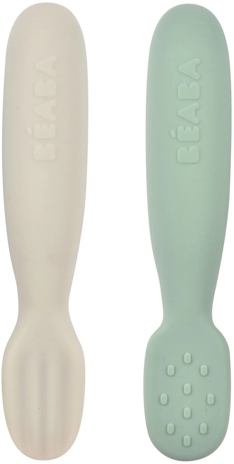 Set van 2 Siliconen lepels - Oefenlepel Baby - Vanaf 4 maanden - Ergonomisch & Zacht - Groen van Béaba in Grijs – productfoto