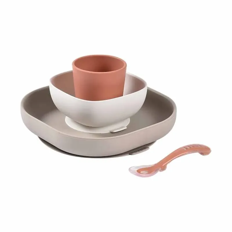 Siliconen eetset - Terracotta 4 Delig van Béaba – productfoto