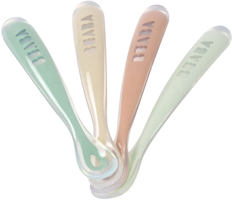 Siliconen Lepel Set - 4 Stuks - Velvet Grey/Sage Green - Zacht & Ergonomisch - 4+ Maanden by Béaba in [Blauw, Groen] – product photo